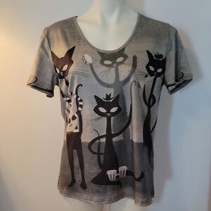 Cat T-Shirt Retro Print Size Large